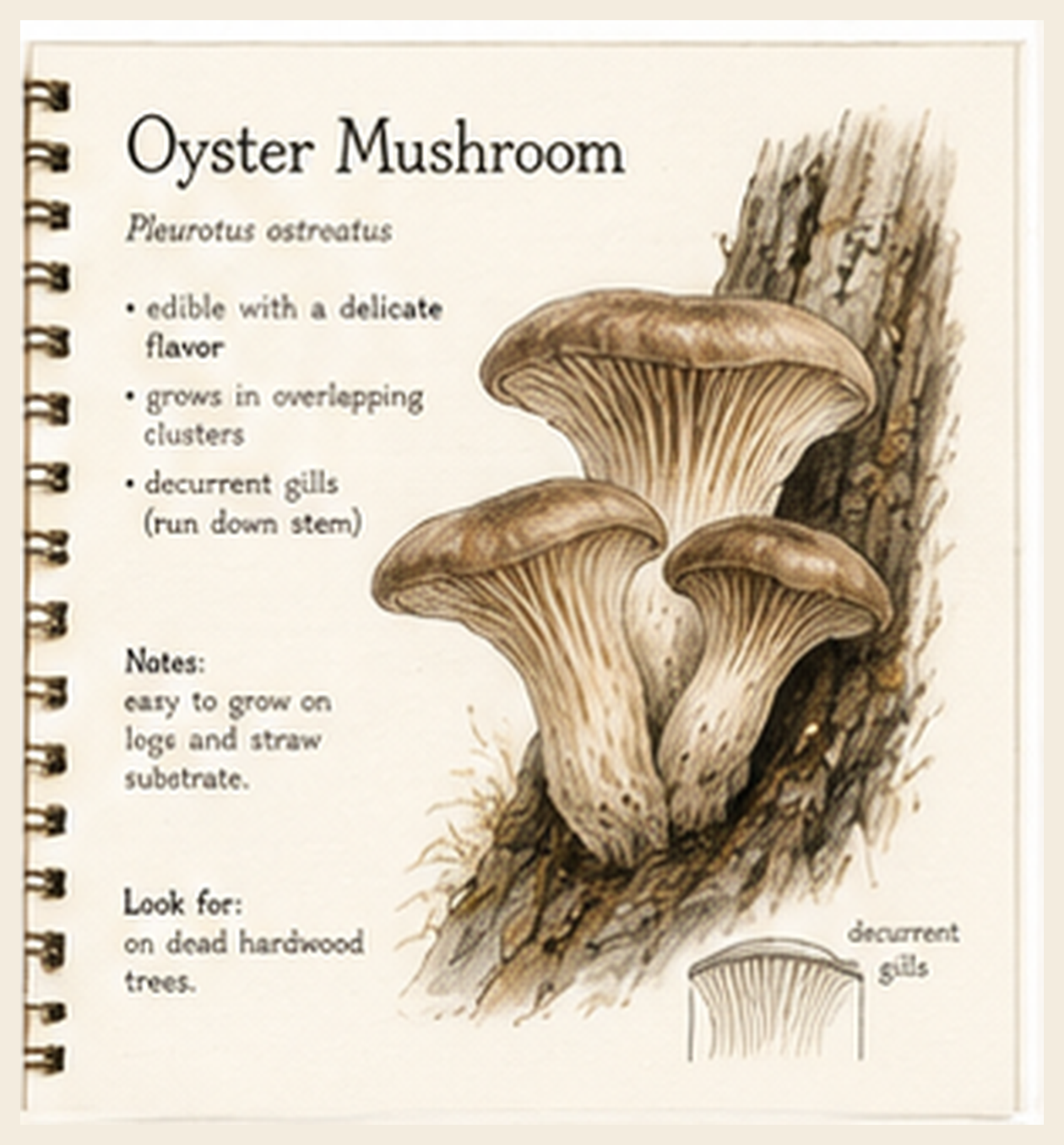 Oyster Mushroom journal sketch plate